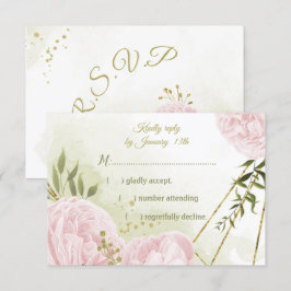  roze bloemen groene bladeren botanische RSVP kaartje