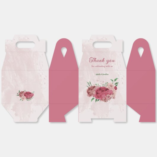 Roze bloemen Groene bladeren bruiloft Bedankdoosjes (Ongevouwen)