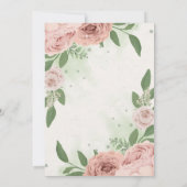 roze bloemen groene bladeren bruiloft kaart (Achterkant)