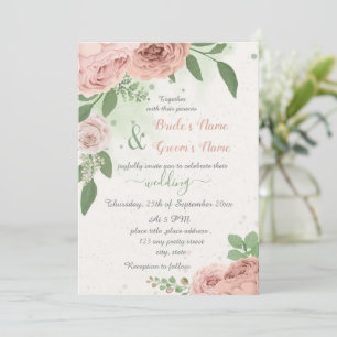 roze bloemen groene bladeren bruiloft kaart