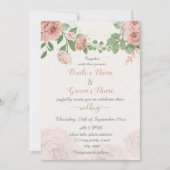 roze bloemen groene bladeren bruiloft kaart (Voorkant)