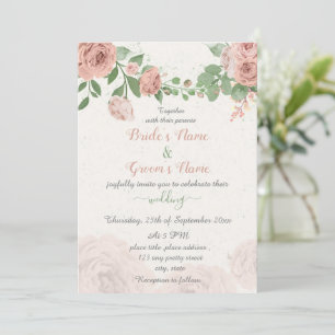 roze bloemen groene bladeren bruiloft kaart