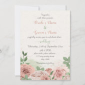 roze bloemen groene bladeren bruiloft kaart (Voorkant)