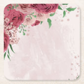 Roze bloemen Groene bladeren bruiloft Kartonnen Onderzetters (Voorkant)