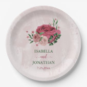 Roze bloemen Groene bladeren bruiloft Papieren Bordje (Voorkant)