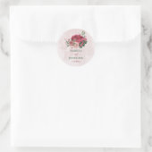 Roze bloemen Groene bladeren bruiloft Ronde Sticker (Tas)