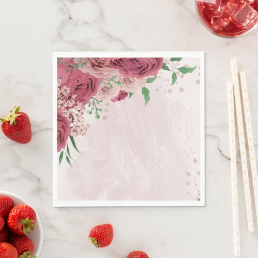 Roze bloemen Groene bladeren bruiloft Servet (Insitu)