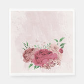 roze bloemen groene bladeren bruiloft servet (Voorkant)