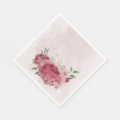 roze bloemen groene bladeren bruiloft servet (Hoek)