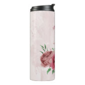 roze bloemen groene bladeren bruiloft thermosbeker (Gedraaid links)