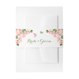 roze bloemen groene bladeren bruiloft uitnodigingen wikkel