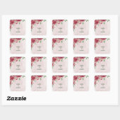 Roze bloemen Groene bladeren bruiloft Vierkante Sticker (Vel)