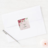 Roze bloemen Groene bladeren bruiloft Vierkante Sticker (Envelop)