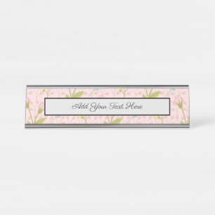 Roze bloemen Groene bladeren Floral Garden Spring Bureau Naambordje