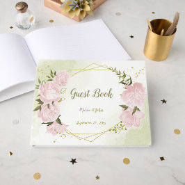  roze bloemen groene bladeren geometrisch gastenboek