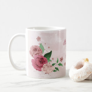 roze bloemen groene bladeren  koffiemok