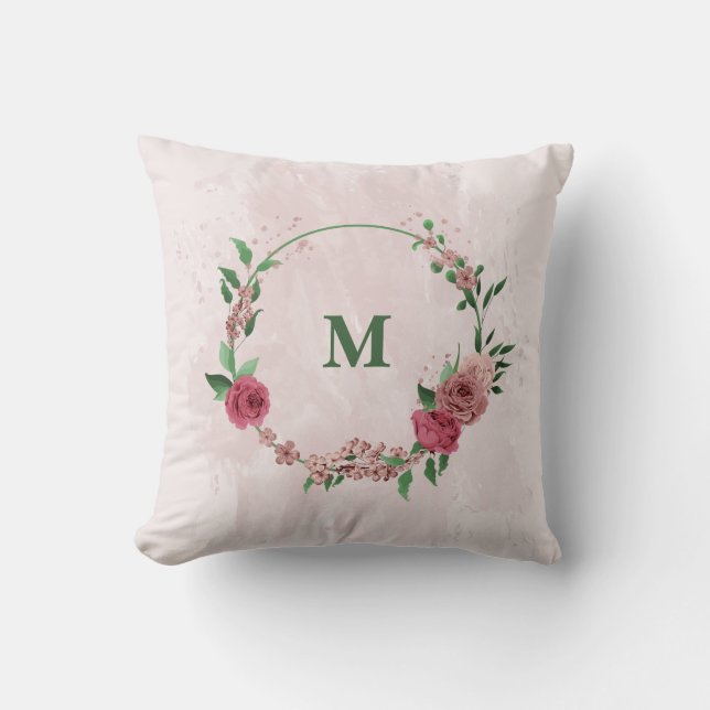 roze bloemen groene bladeren  kussen (Voorkant)