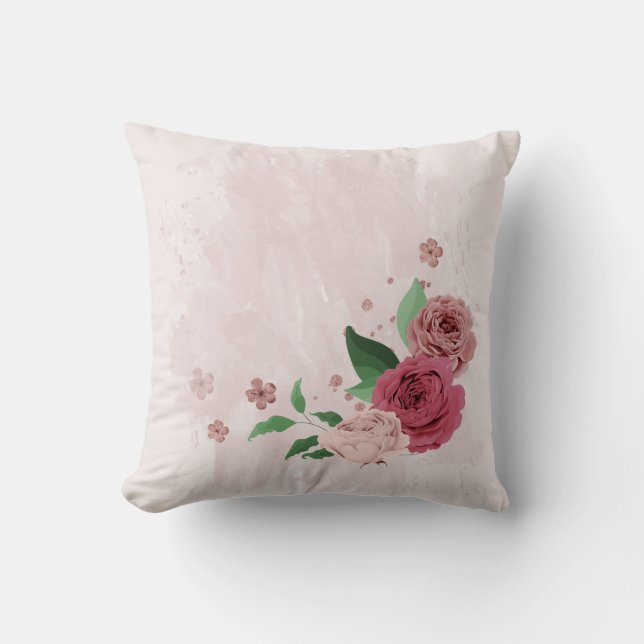 roze bloemen groene bladeren  kussen (Voorkant)