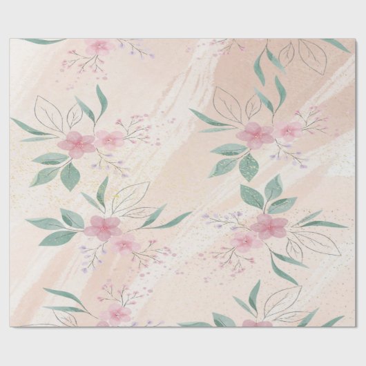 Roze Bloemen & groene bladeren | Moderne bloemsier Cadeaupapier (Vlak)