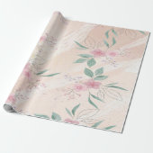Roze Bloemen & groene bladeren | Moderne bloemsier Cadeaupapier (Uitgerold)