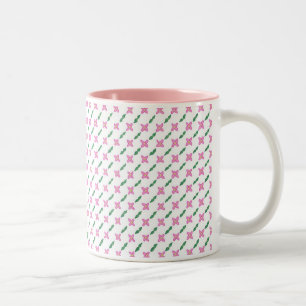 Roze Bloemen Groene Bladeren Patroon Mok