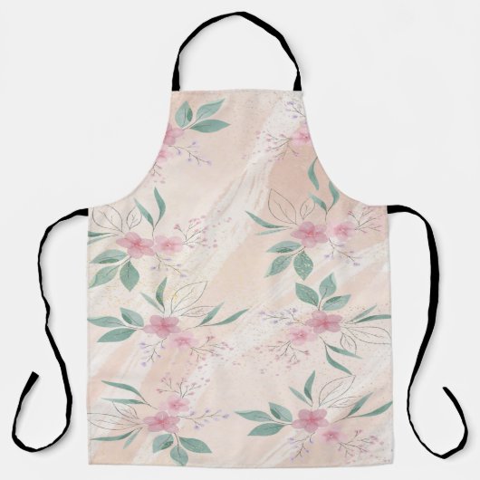 Roze Bloemen & groene bladeren patroon Schort (Voorkant)