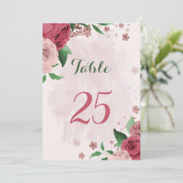 Roze Bloemen Groene Bladeren Tafel Nummer Kaart