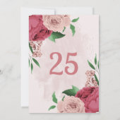 Roze Bloemen Groene Bladeren Tafel Nummer Kaart (Achterkant)
