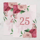 Roze Bloemen Groene Bladeren Tafel Nummer Kaart (Voorkant / Achterkant)
