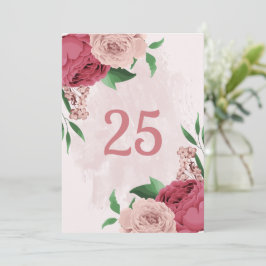 Roze Bloemen Groene Bladeren Tafel Nummer Kaart