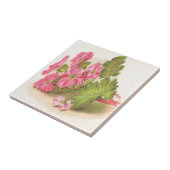 , roze bloemen, groene bladeren, tegeltje (Zijkant)