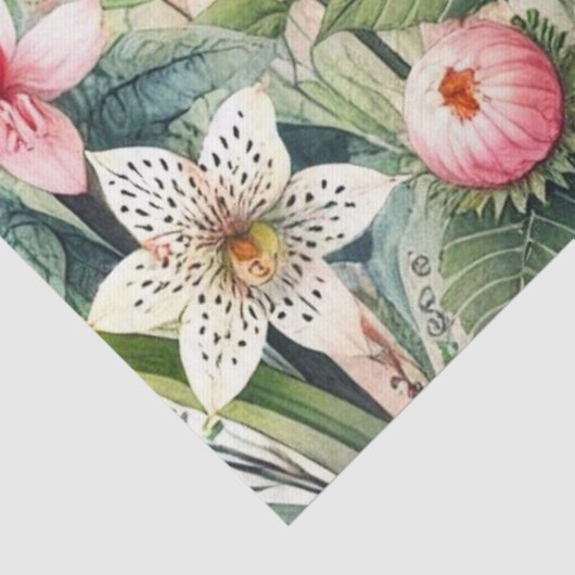 Roze bloemen groene bladeren tissuepapier (Detail)