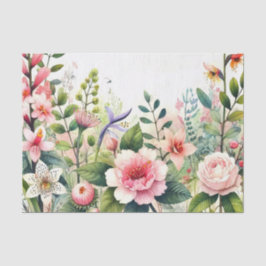 Roze bloemen groene bladeren tissuepapier