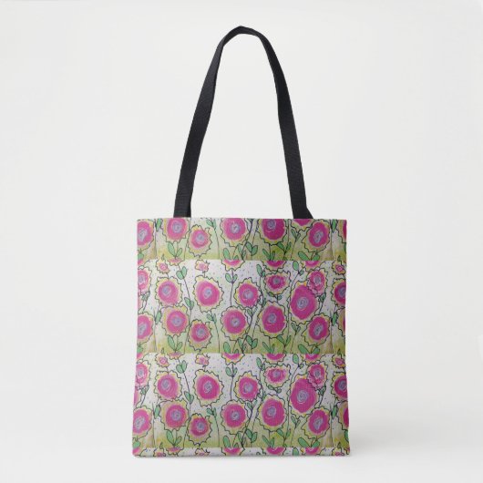 Roze bloemen groene bladeren tote bag (Voorkant)