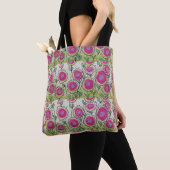 Roze bloemen groene bladeren tote bag (Dichtbij)