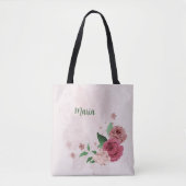 roze bloemen groene bladeren tote bag (Voorkant)