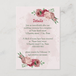 Roze Bloemen Groene Bladeren Trouwdetails Informatiekaartje