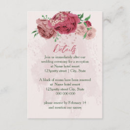 Roze Bloemen Groene Bladeren Trouwdetails Informatiekaartje