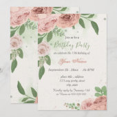 roze bloemen groene bladeren verjaardag kaart (Voorkant / Achterkant)