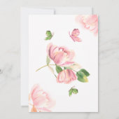 roze bloemen groene bladeren vlinders bruiloft kaart (Achterkant)