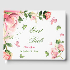 roze bloemen groene bladeren vlinders gastenboek