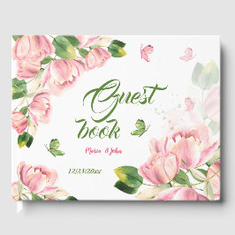 roze bloemen groene bladeren vlinders gastenboek