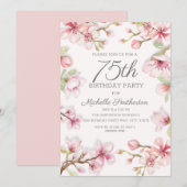 Roze bloemen Groene bladeren Vrouwen 75e verjaarda Kaart (Voorkant / Achterkant)