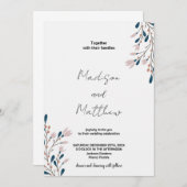 Roze Bloemen Groene Bruiloft Uitnodigingen (Voorkant / Achterkant)