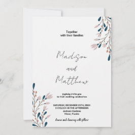 Roze Bloemen Groene Bruiloft Uitnodigingen