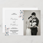 Roze Bloemen Groene Bruiloft Uitnodigingen met fot (Voorkant / Achterkant)