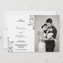 Roze Bloemen Groene Bruiloft Uitnodigingen met fot