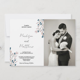 Roze Bloemen Groene Bruiloft Uitnodigingen met fot