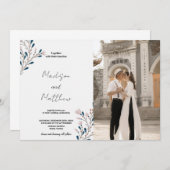 Roze Bloemen Groene Bruiloft Uitnodigingen met fot (Voorkant / Achterkant)