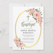 Roze bloemen Groene Girl Baptisme Kaart (Voorkant)